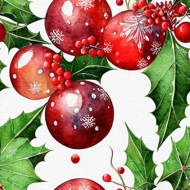 Christmas watercolor balls decoration seamless pattern