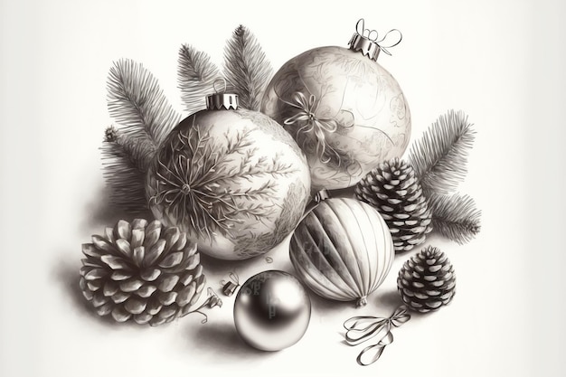 Christmas white background with christmas balls digital fine art