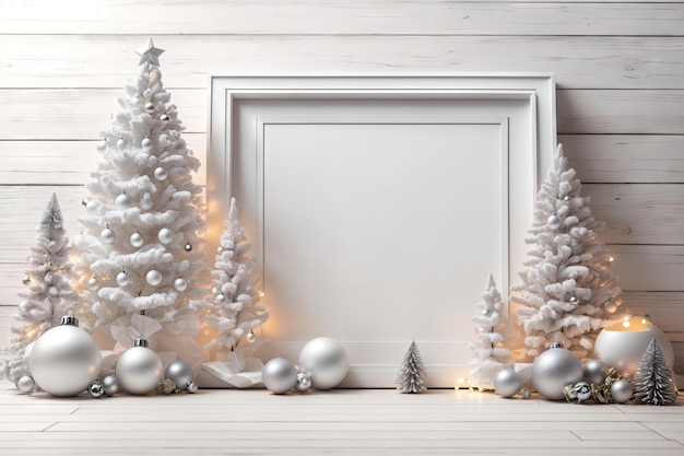 Christmas white blank picture frame with copy space ai generative