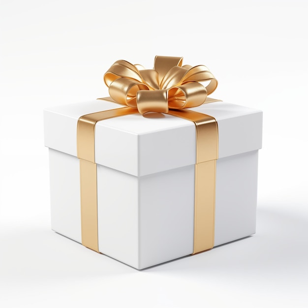 Christmas white gift box with gold ribbon ai generated