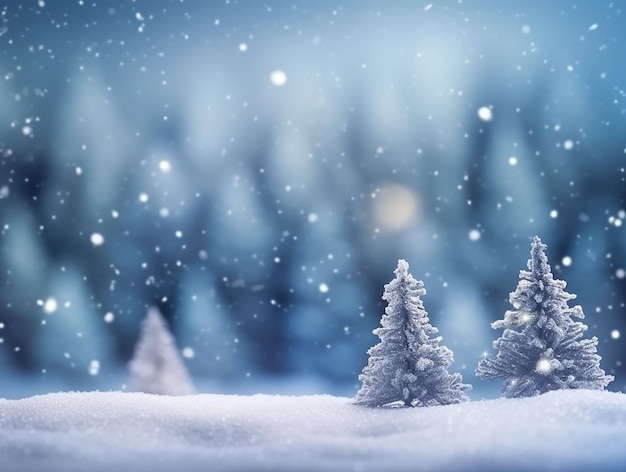 Christmas winter background with snow and blurred