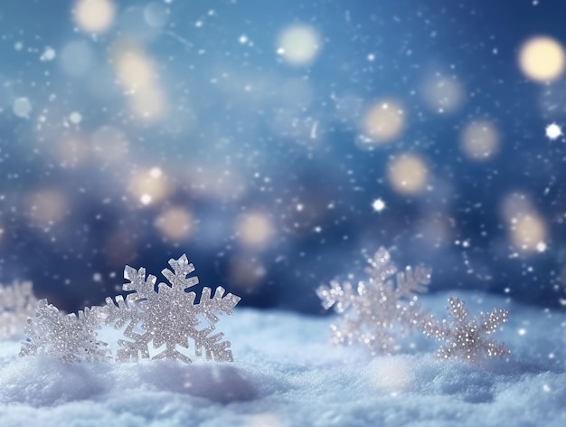 Christmas winter background with snow and blurred