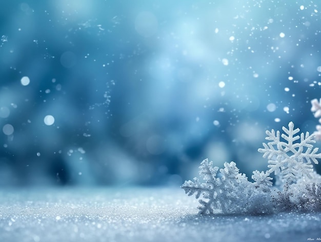 Christmas winter background with snow and blurred