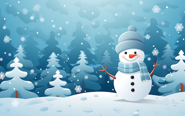 Christmas winter background with snow one cute snowman