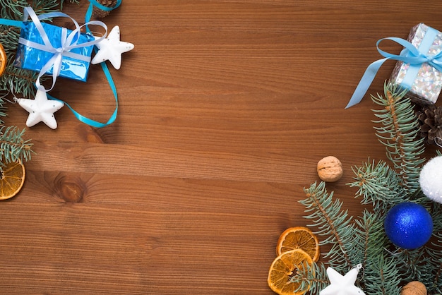 Christmas wooden with fir branches