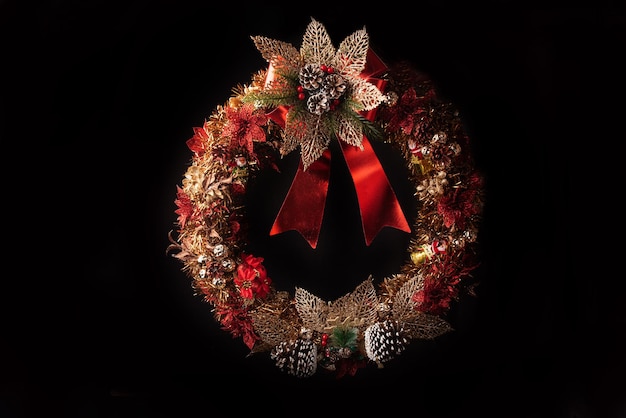 Christmas wreath beautiful Christmas wreath all decorated with black background selective focus