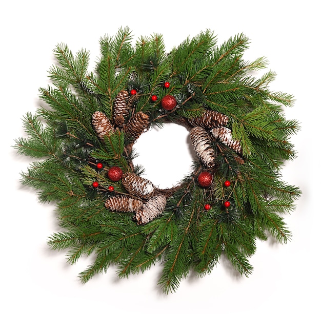 Christmas wreath close up on white isolated