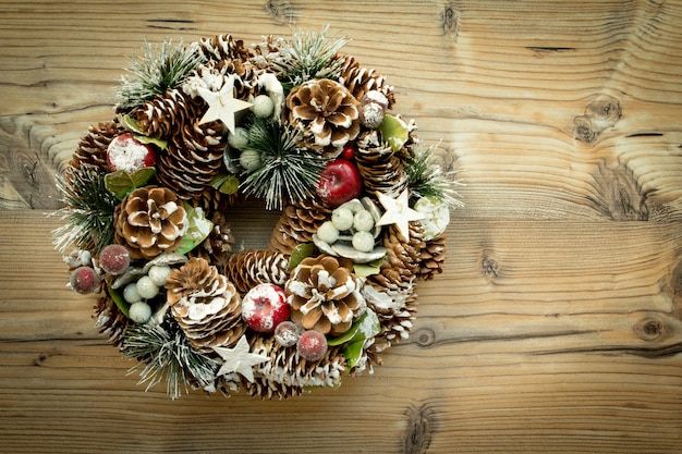 Christmas wreath formed by natural elements