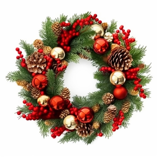 Christmas wreath isolated on white background holiday decoration postprocessed generative ai