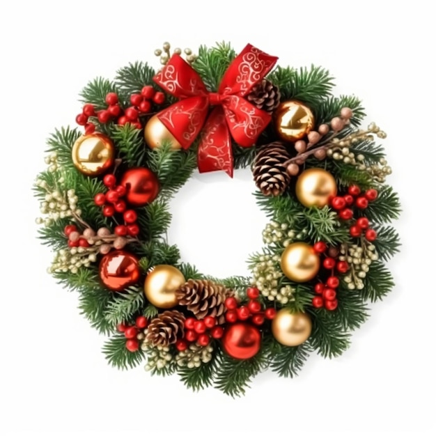 Christmas wreath isolated on white background holiday decoration postprocessed generative ai