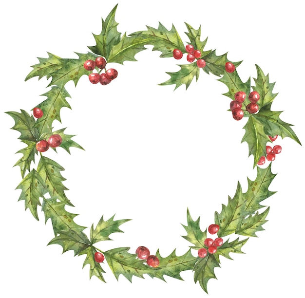 Christmas wreath of leaves and red berries  handdrawn