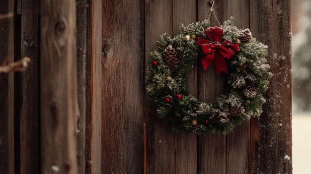 Photo christmas wreath on a rustic wooden door