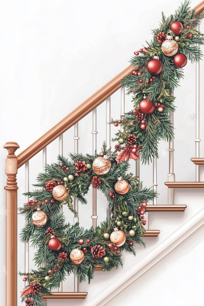 Christmas Wreath on Staircase Banister