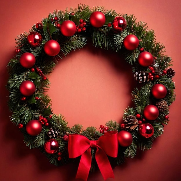 Christmas wreath traditional seasonal holiday decoration hung on wall or door