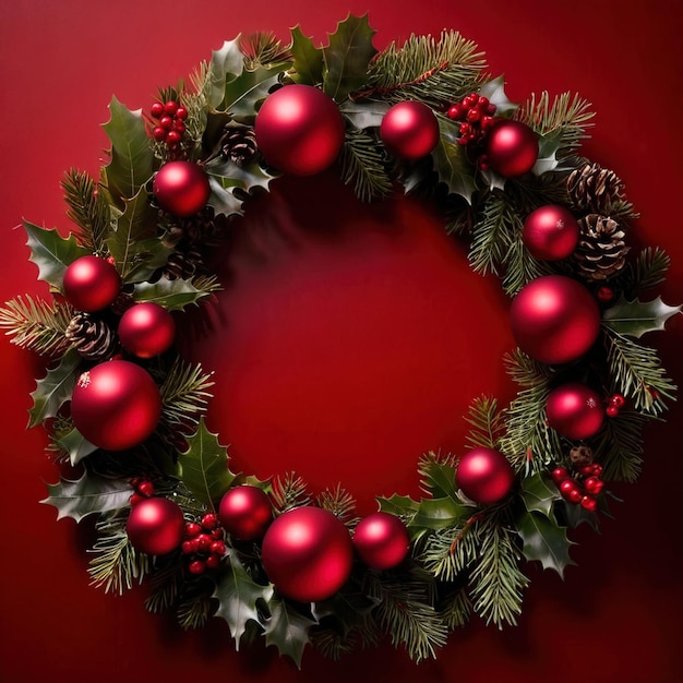 Christmas wreath traditional seasonal holiday decoration hung on wall or door