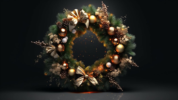 Christmas wreath with gold and black ribbonsgenerative ai