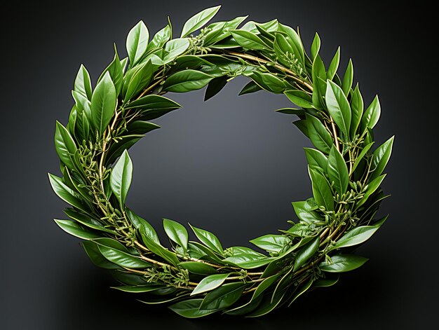 Christmas wreath with green leaves on black background