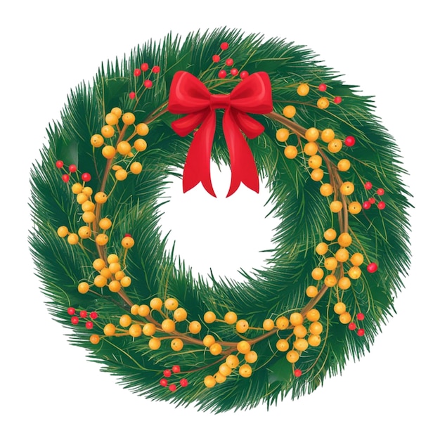 Photo christmas wreath with red berries and a bow isolated on white background