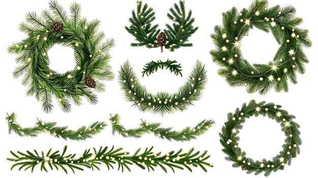 Photo christmas wreaths and garlands set