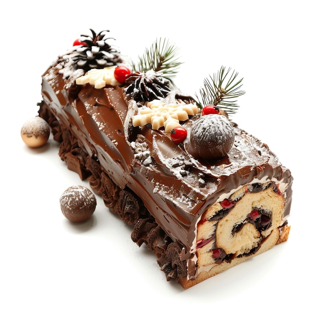 Photo christmas yule log cake christmas food isolated on the white background