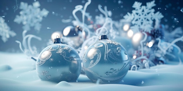 Christmasthemed background with snowflakes and ornaments Generative AI