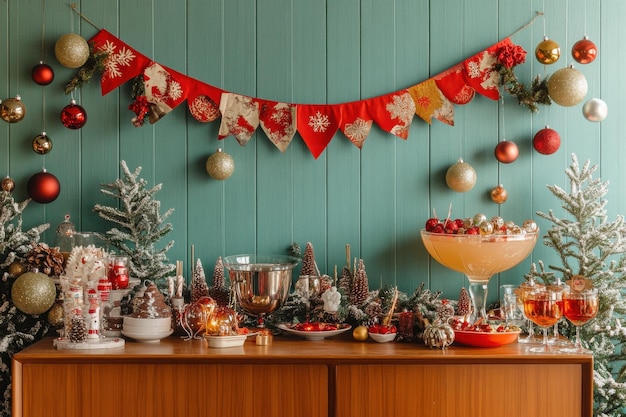 Photo christmasthemed dessert table with decorations