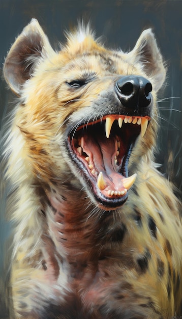 Photo chroma chortle the vibrant world of laughing hyena in colored charcoal