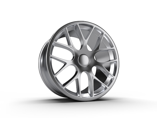 Chrome car alloy wheel isolated on white