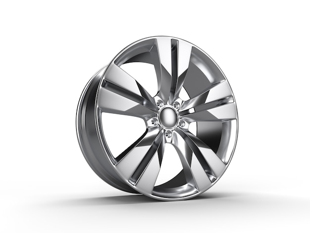 Chrome car alloy wheel isolated on white