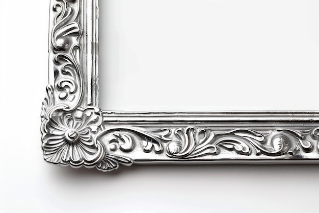 Chrome Frame Isolated Metal Frame Design for Empty Picture with Silver Background