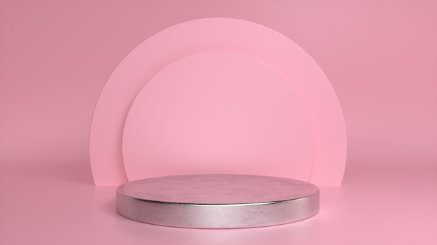 Chrome glossy podium pedestal on a pink background Premium Photo