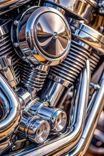 Photo chrome modern motorcycle engine closeup