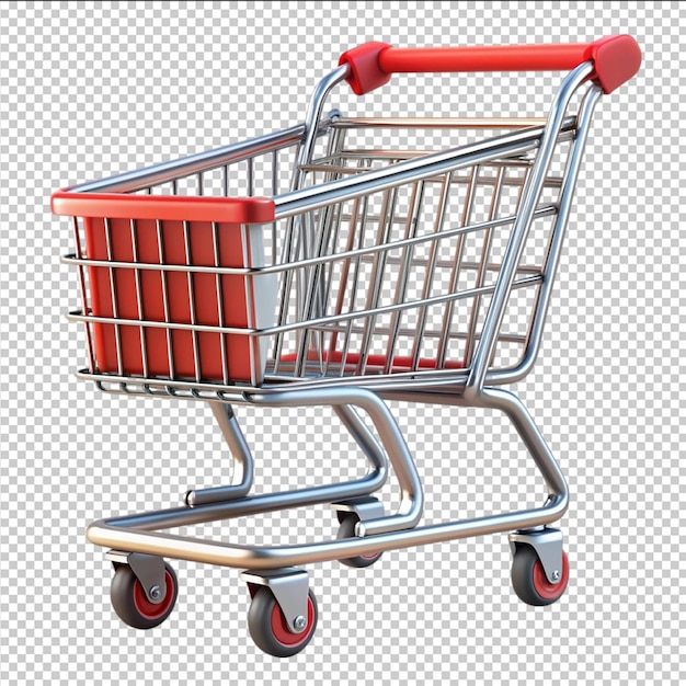 Chrome shopping cart in empty supermarket aisle generative AI