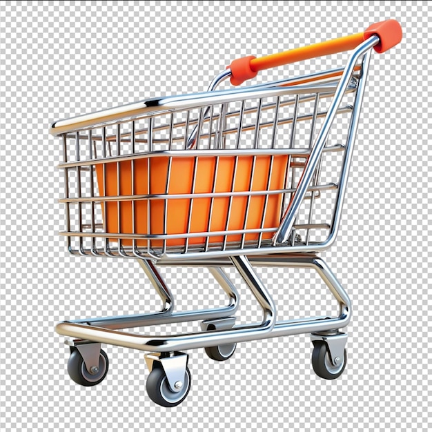 Chrome shopping cart in empty supermarket aisle generative AI