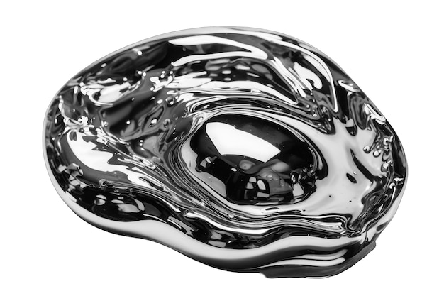 Photo chromed organic drop metalized shiny spherical element png image freeform molten metal