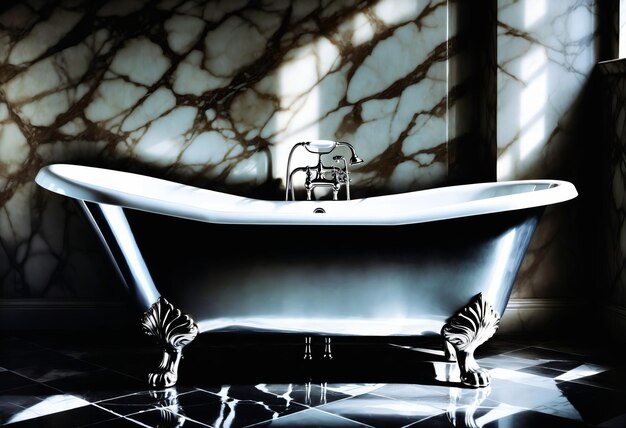 Photo a chromeplated vintagestyle bathtub with ornate claw feet