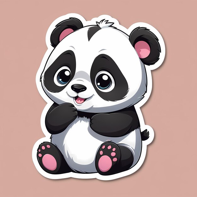 Photo chubby baby panda sticker holding a bamboo with large sparkling eyes soft fur and playful express