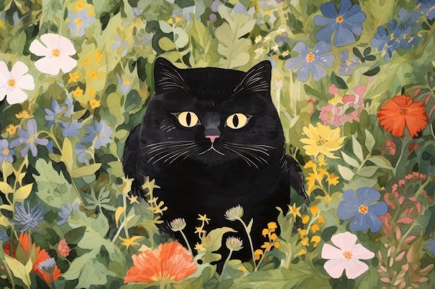 Chubby cat flower painting animal