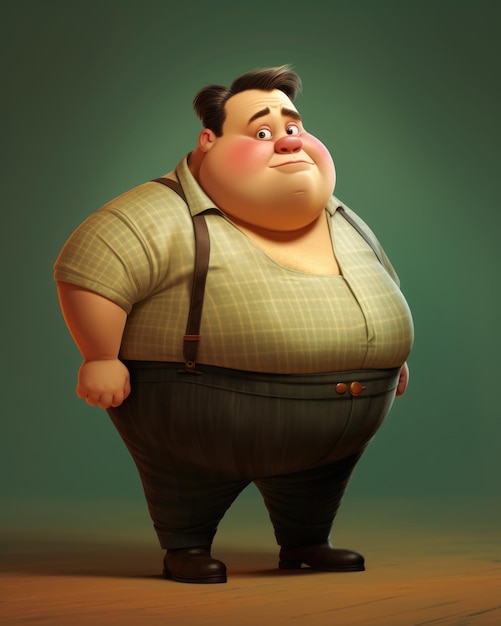 A chubby man surprised exaggerated cartoon style