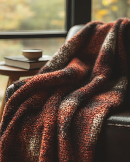 Photo chunky autumn blanket deep earthy tones of brown and red