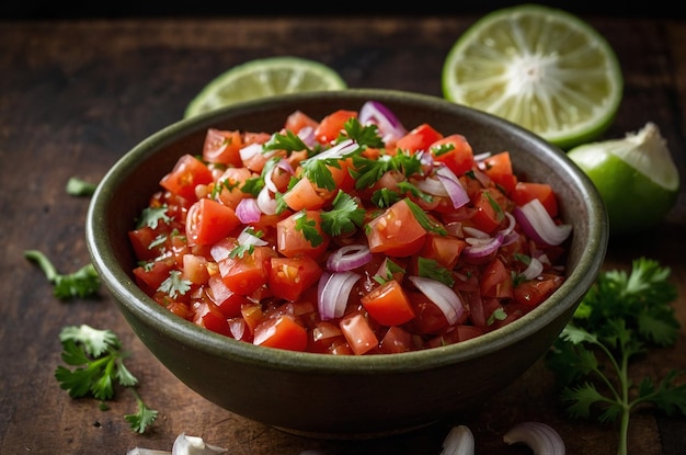 Chunky salsa dip with tomatoes diced onions and fresh garlic