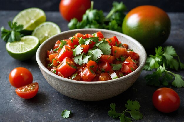 Chunky salsa with ripe tomatoes cilantro and a squeeze of lime