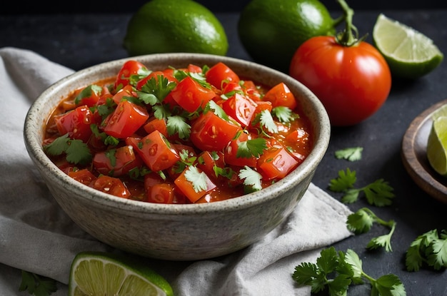 Chunky salsa with ripe tomatoes cilantro and a squeeze of lime