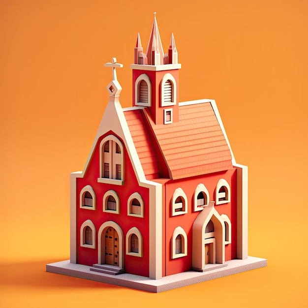 Church 3d catroon style Flat colors Detailed building concept AI generated