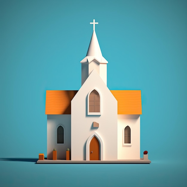 Church 3d catroon style Flat colors Detailed building concept AI generated