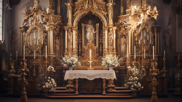 Church Altar and Religious Decorations