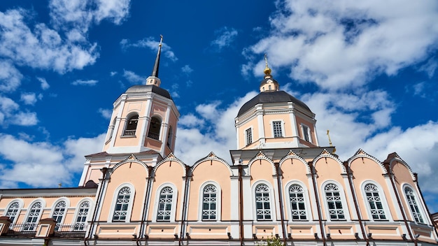 Church on cloudy sky background. Tomsk. Russia.