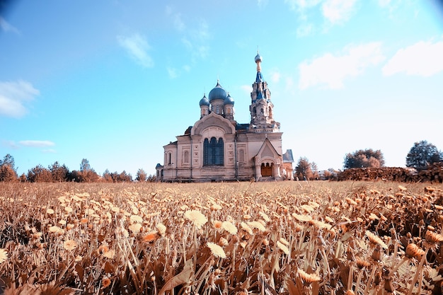 church in the countryside summer landscape russia