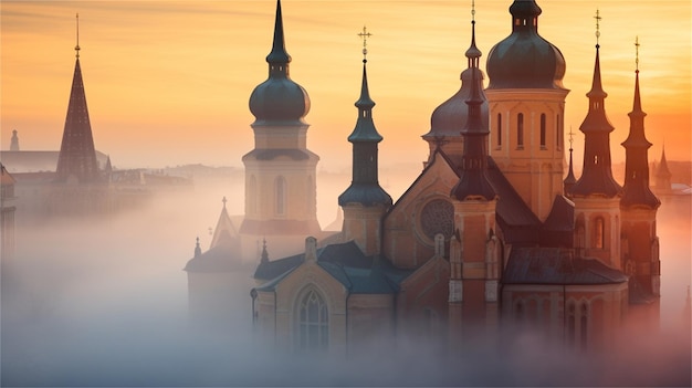 A church in the fog