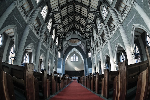 Church inside with fish eye view